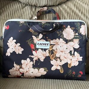 Floral Laptop Bag - Black and Cream